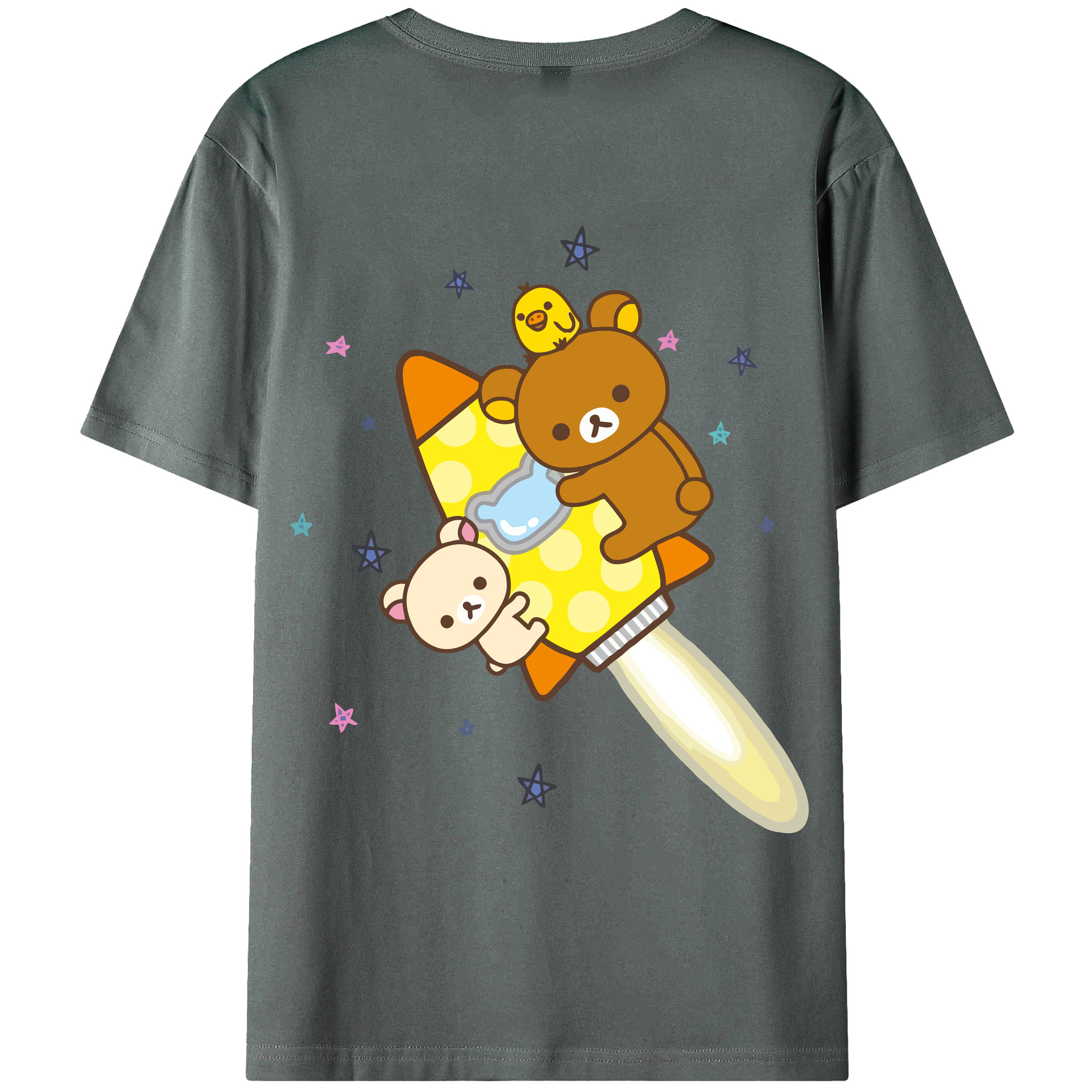 （画像用） リラックマ リラックマ キイロイトリ Rilakkuma Korilakkuma Kiiroitori 綿100％ メンズ半袖Tシャツ（バックプリント） 通気性